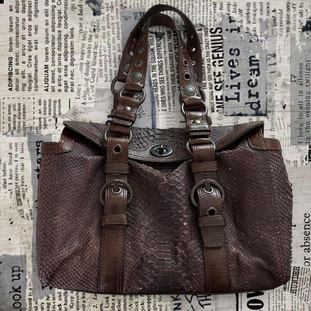 Limited edition coach chelsea brown embossed python leather handbag